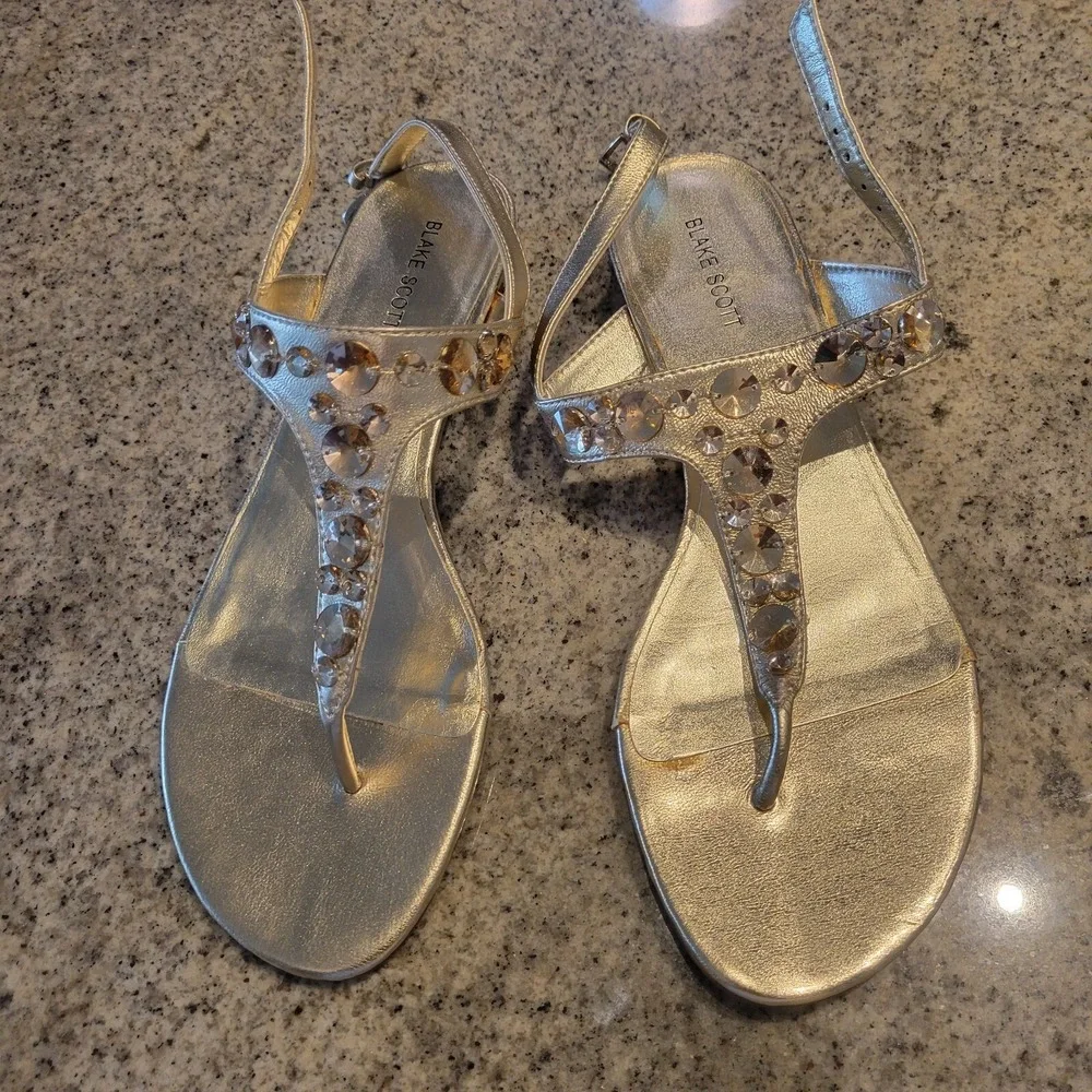 Gemma Blake Scott Womens Sandals Size 9 Gold Beaded Wedge Heel